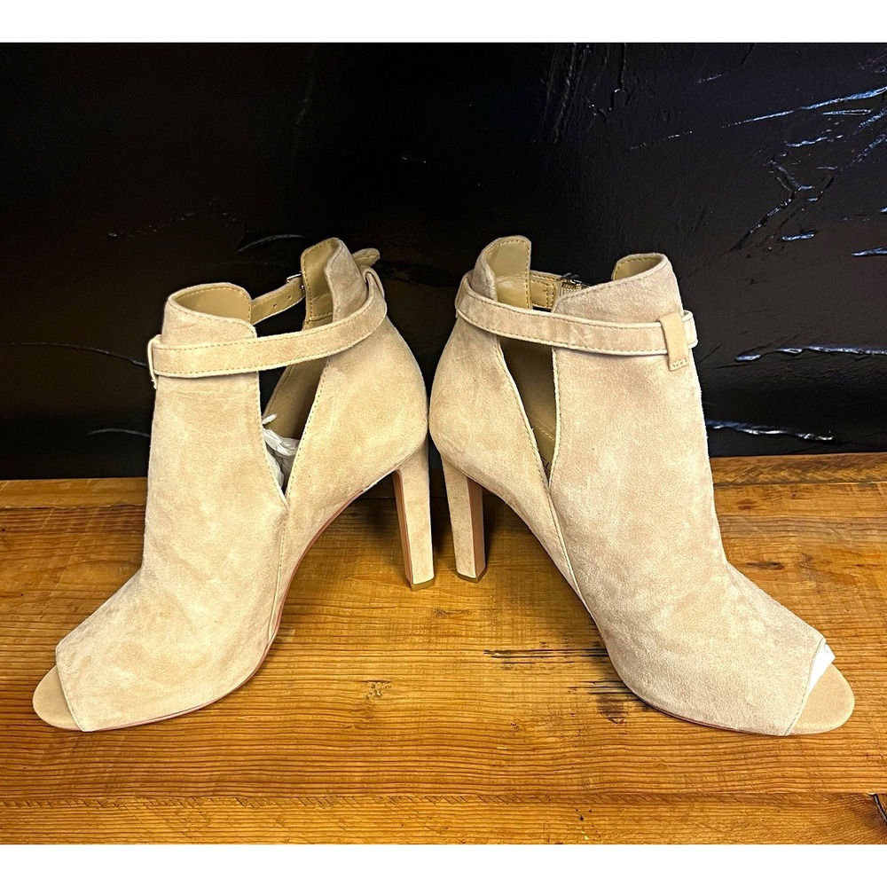 Michael Kors Beige Leather Open Toe Ankle Strap Buckle Stiletto Booties 10M